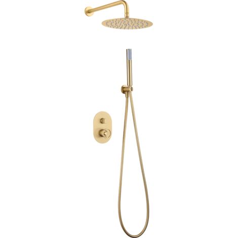 Conjunto ducha monomando empotrado Olimpo oro cepillado