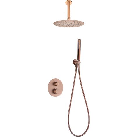 Conjunto ducha termostático empotrado Salerno oro rosa cepillado