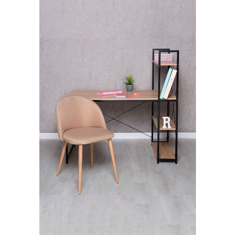 

Conjuntos - Conjunto Escritorio Kecil y Silla Vint Tela - Marrón arena