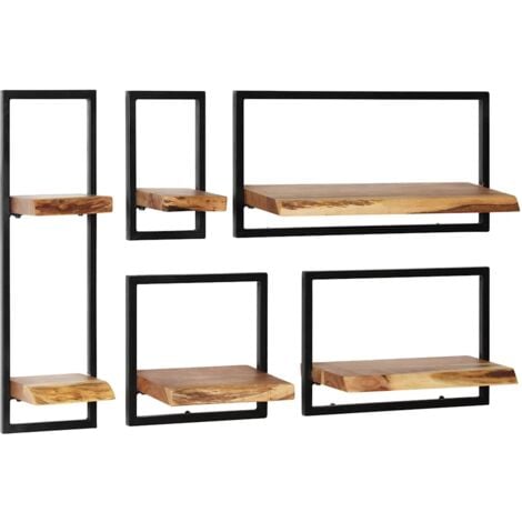 Conjunto estantes pared 5 piezas madera maciza acacia y acero vidaXL