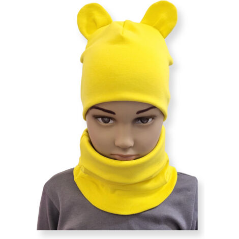 Conjunto GORRO + BUFANDA infantil con OREJAS talla 52-56 AMARILLO