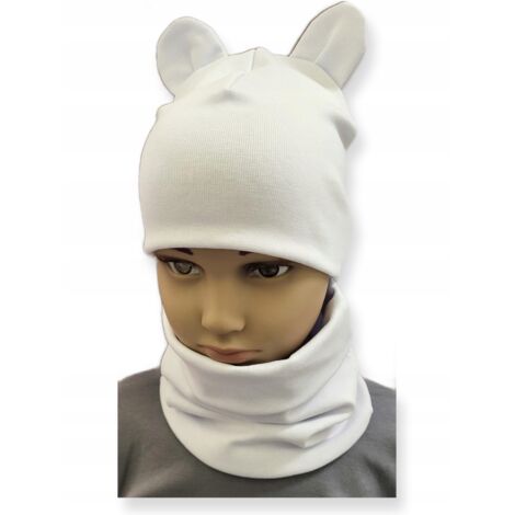 Conjunto GORRO + BUFANDA infantil con OREJAS talla 52-56 BLANCO