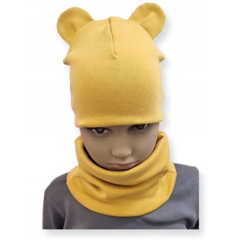 Conjunto GORRO + BUFANDA infantil con OREJAS talla 52-56 MOSTAZA