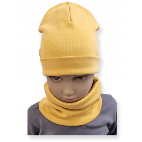 Conjunto GORRO + BUFANDA infantil talla 52-56 doble MOSTAZA