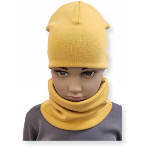 Conjunto GORRO + BUFANDA infantil talla 52-56 doble MOSTAZA