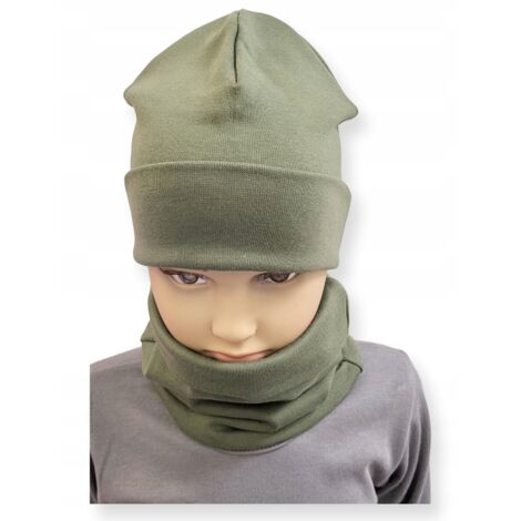 Conjunto GORRO + BUFANDA infantil talla 52-56 doble OLIVA