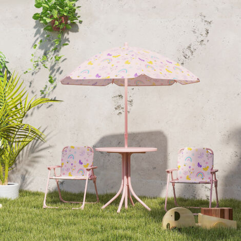 Conjunto Infantil de Jardín Plegable con 2 Sillas Mesa y Sombrilla Ajustable para Niños de 2 a 5 Años Rosa