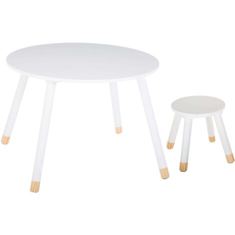 Conjunto Infantil Muebles Dormitorio Para Niños Pack Douceur Mesa + Taburete Color Blanco
