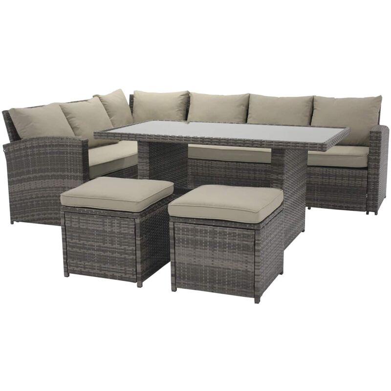 

Conjunto de Jardín Chillvert Cerdeña 1 Sofá Rinconera+ 1 Mesa+ 2 Taburetes Ratán y Aluminio