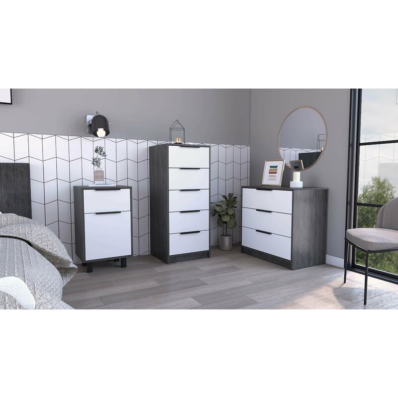 

Conjunto Kaia, Mesita De Noche Alta + Comoda 3 + 5 Cajones