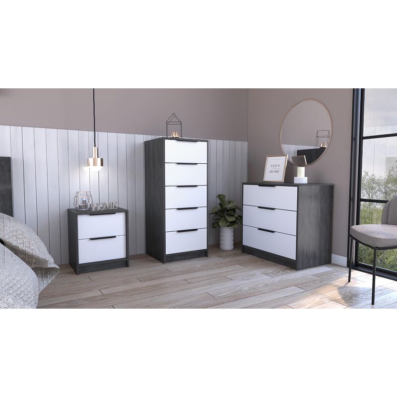 

Conjunto Kaia, Mesita De Noche + Comoda 3 + 5 Cajones