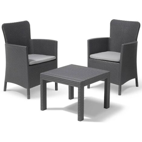 Conjunto Keter 2 Sillones + Mesa Abierta BALCÓN SALVADOR Grafito