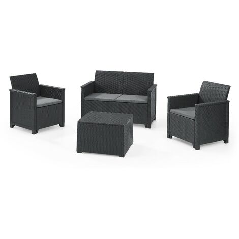 Conjunto Keter 2 Sillones + Sofá + Mesita EMMA LOUNGE Grafito