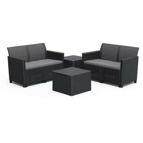 Conjunto Keter 2 Sofás + 2 Mesitas Contenedores SOFÁ DOBLE CLAIRE MESA ALMACENAJE Grafito