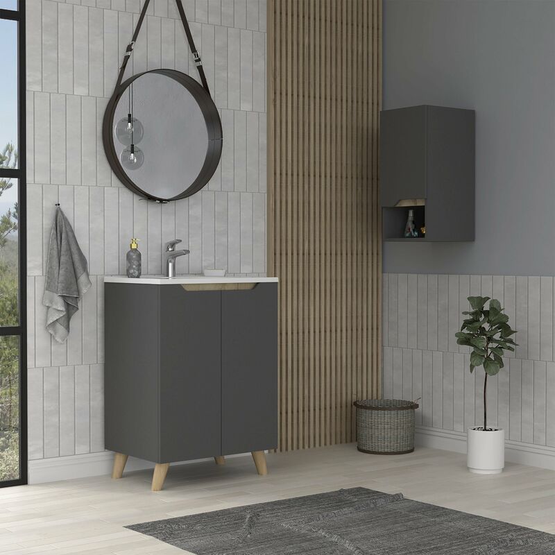 

Conjunto Laurent, Mueble De Baño De Pie Con Lavamanos + Armario Colgante