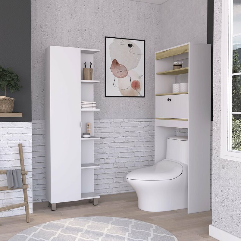 

Conjunto Malaga, Estanteria De Baño Sobre Inodoro + Columna Esquinera De Baño