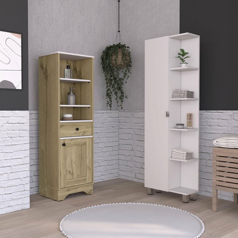 

Conjunto Malaga, Mueble Columna 1 Puerta De 1 Cajon + Columna Esquinera De Baño