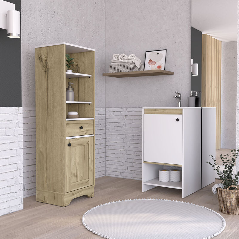

Conjunto Malaga, Mueble Columna 1 Puerta De 1 Cajon + Mueble De Baño De Pie Con Lavamanos