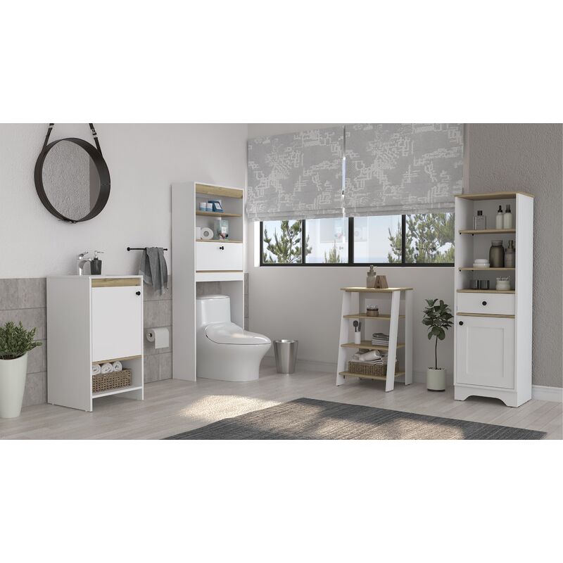 

Conjunto Malaga, Mueble Columna 1 Puerta De 1 Cajon + Organizador Bajo Z 44 + Mueble De Baño De Pie Con Lavamanos + Estanteria De Baño Sobre Inodoro