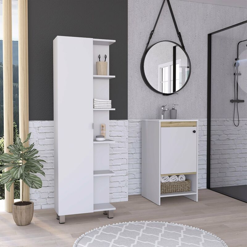 

Conjunto Malaga, Mueble De Baño De Pie Con Lavamanos + Columna Esquinera De Baño