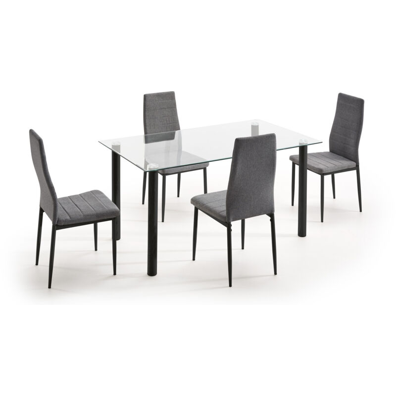 

Hogar24 - Conjunto mesa 120 cm x 70 cm x 75 cm + 4 sillas color negro + tejido gris