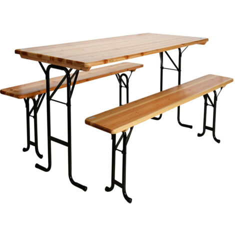 CONJUNTO MESA 178x78 CM + 2 BNACOS PLEGABLES MADERA AMBIANCE