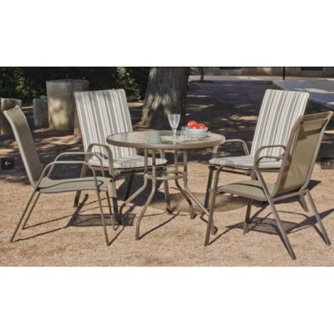 Conjunto mesa + 4 sillones acero Macao-90/4 en acabado color bronce