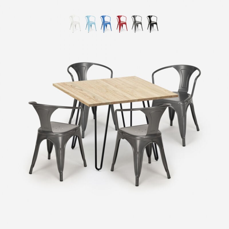 

Juego mesa 80 x 80 cm diseño industrial 4 sillas estilo tolix bar cocina Reims Light | Color: Gris Oscuro