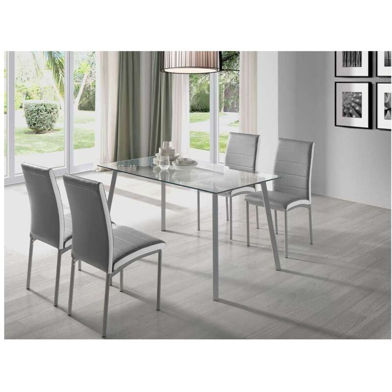 

Pdcor - Conjunto mesa alba 3 colores y 4 sillas amelia 3 colores Color Cristal transparente y tapizado gris
