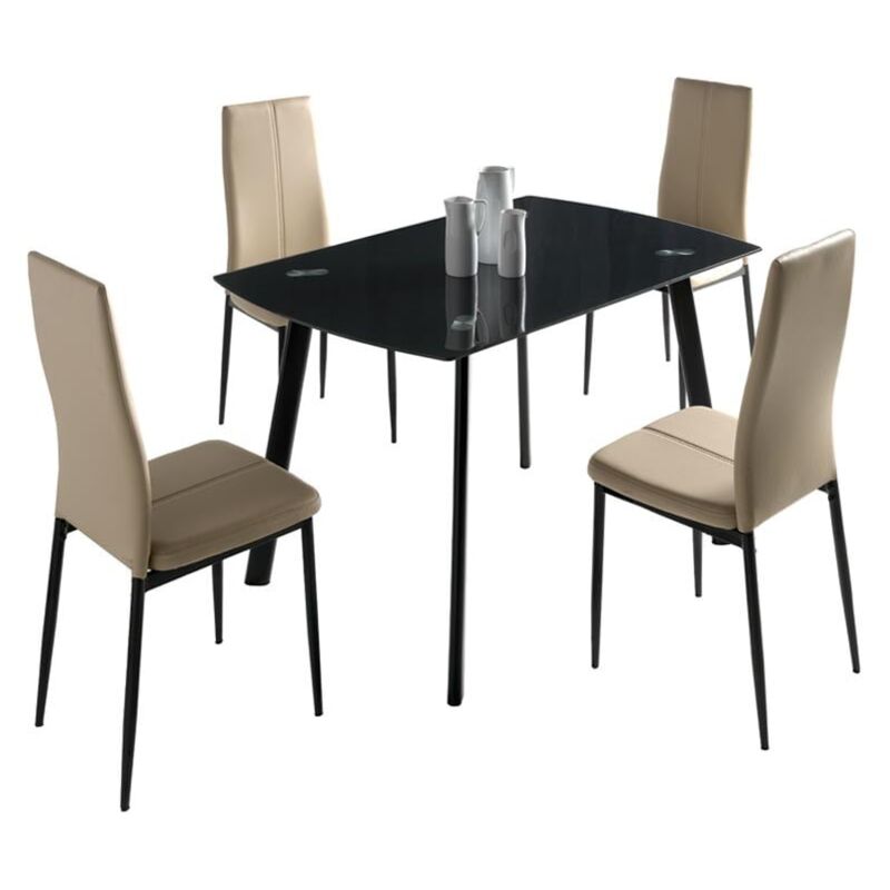 

Velocimuebles - Conjunto Mesa Algar + 4 sillas Brea Moderno Color Negro y Capuchino Comedor Salon Cocina