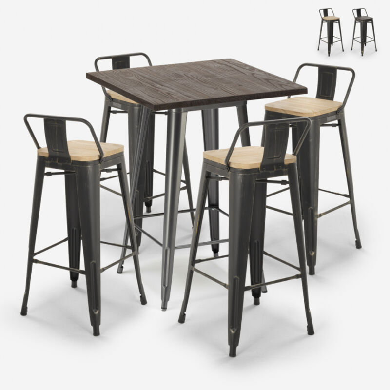 

Ahd Amazing Home Design - Conjunto mesa alta 60x60cm 4 taburetes metal tolix diseño vintage Axel | Natural