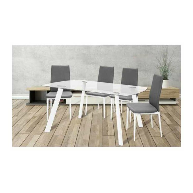 

Pdcor - Conjunto mesa Carla 2 colores + 4 sillas Lucia 2 colores Color Cristal blanco y tapizado gris