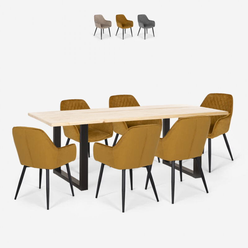 

Conjunto mesa comedor 180x80cm 6 sillas terciopelo diseño moderno Samsara L1 | Color: Marrón
