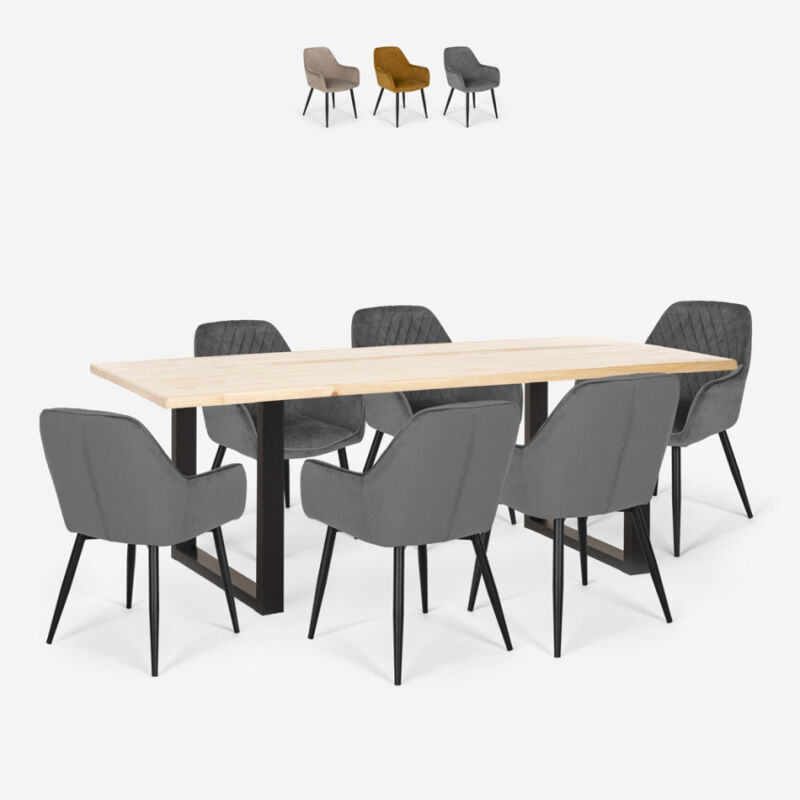 

Conjunto mesa comedor 180x80cm 6 sillas terciopelo diseño moderno Samsara L1 | Color: Gris Oscuro