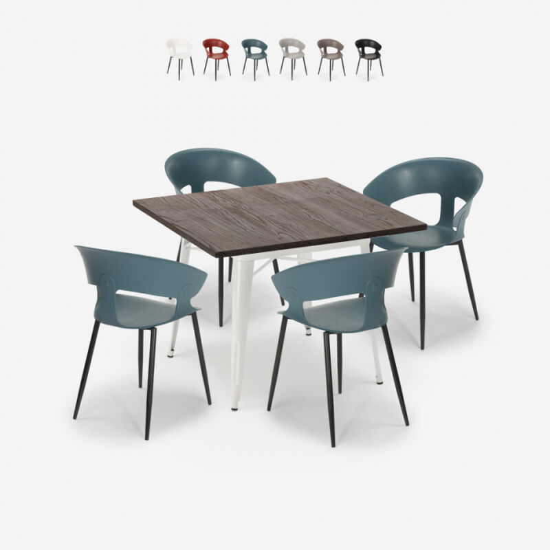 

Conjunto mesa comedor 80x80cm madera metal 4 sillas diseño Reeve White | Color: Azul Marino