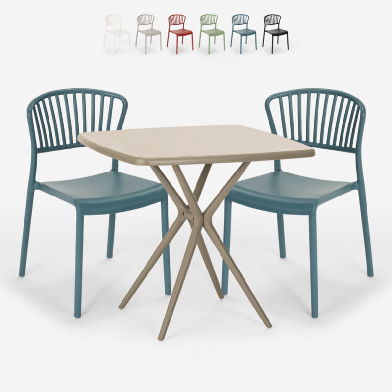 

Ahd Amazing Home Design - Conjunto mesa cuadrada 70x70cm beige 2 sillas interior exterior diseño Magus | Azul Marino