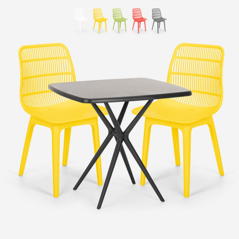 

Conjunto mesa cuadrada 70x70cm negro 2 sillas diseño moderno Cevis Dark | Color: Amarillo
