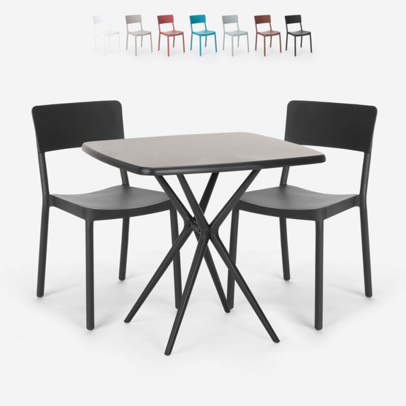 

Ahd Amazing Home Design - Conjunto mesa cuadrada 70x70cm negro 2 sillas exterior diseño Regas Dark | Negro
