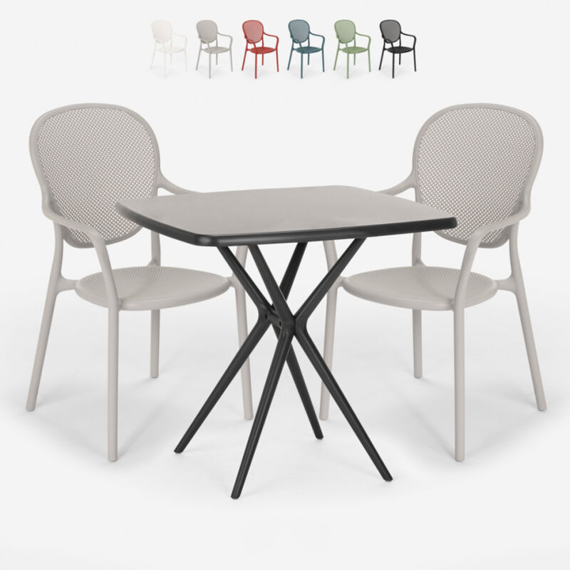 

Conjunto mesa cuadrada 70x70cm negro 2 sillas interior exterior Lavett Dark | Color: Gris