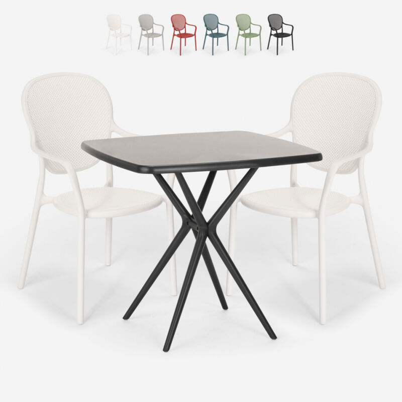 

Conjunto mesa cuadrada 70x70cm negro 2 sillas interior exterior Lavett Dark | Color: Blanco