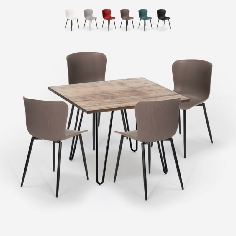 

Conjunto mesa cuadrada 80x80cm 4 sillas madera metal estilo industrial Claw | Color: Gris Oscuro
