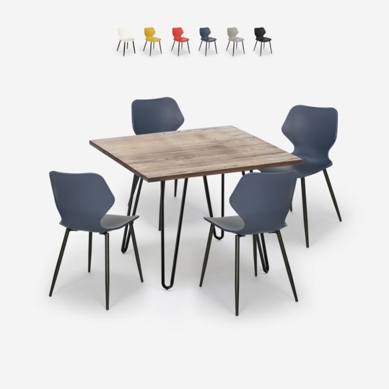 

Ahd Amazing Home Design - Conjunto mesa cuadrada 80x80cm diseño industrial 4 sillas polipropileno Sartis | Color: Azul Marino