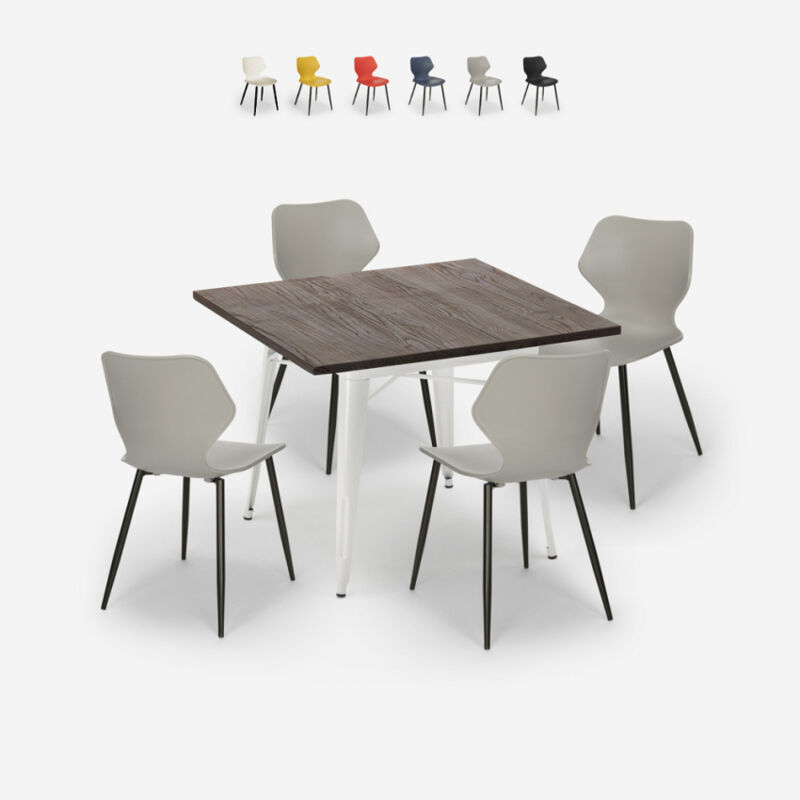 

Conjunto mesa cuadrada 80x80cm Tolix cocina barra 4 sillas diseño Howe Light | Color: Gris
