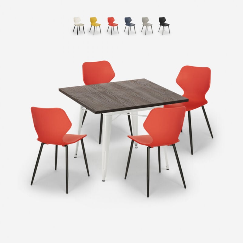 

Conjunto mesa cuadrada 80x80cm Tolix cocina barra 4 sillas diseño Howe Light | Color: Rojo