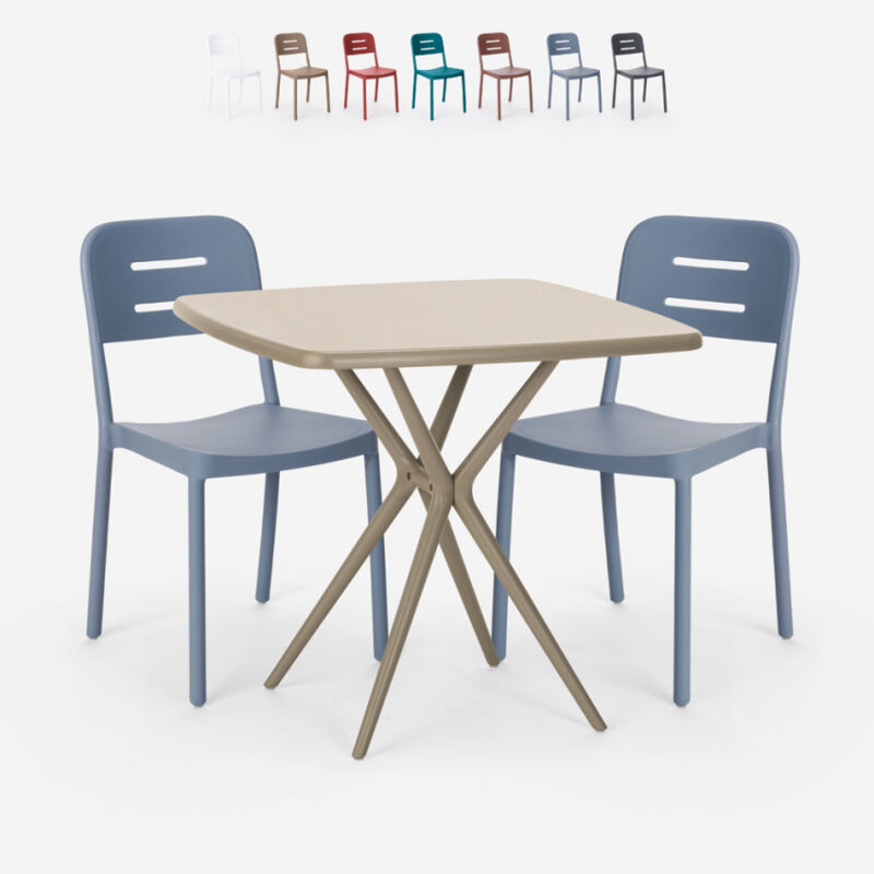 

Conjunto mesa cuadrada beige polipropileno 70x70cm 2 sillas diseño Larum | Color: Gris claro