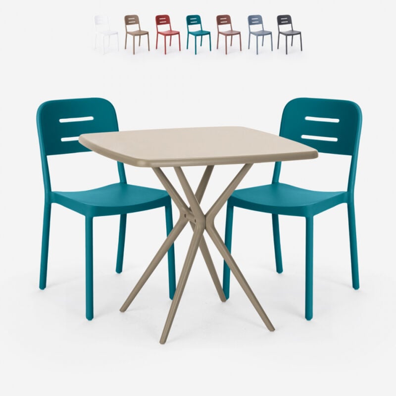 

Conjunto mesa cuadrada beige polipropileno 70x70cm 2 sillas diseño Larum | Color: Azul Marino