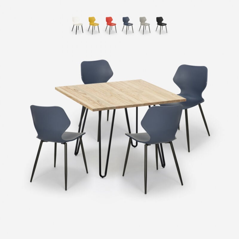

Ahd Amazing Home Design - Conjunto mesa cuadrada estilo industrial 80x80cm 4 sillas diseño Sartis Light | Azul Marino