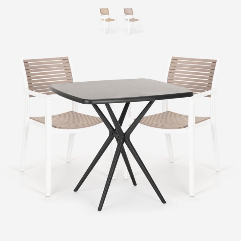 

Conjunto mesa cuadrada negro 70x70cm 2 sillas diseño moderno Clue Dark | Color: Gris