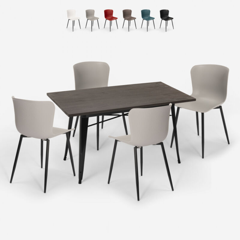 

Ahd Amazing Home Design - Conjunto mesa de comedor 120x60cm Tolix diseño industrial 4 sillas Ruler | Gris