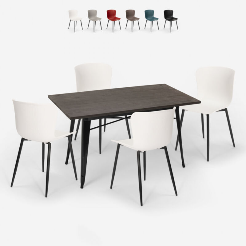

Ahd Amazing Home Design - Conjunto mesa de comedor 120x60cm Tolix diseño industrial 4 sillas Ruler | Blanco